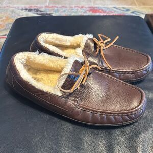 UGG Byron Chocolate Brown Leather Shearling Lined Driving Moccasins Slippers